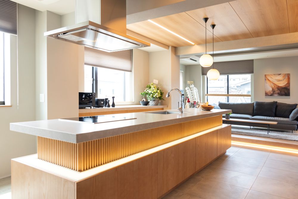 料理教室も可能なワイドなアイランドキッチン