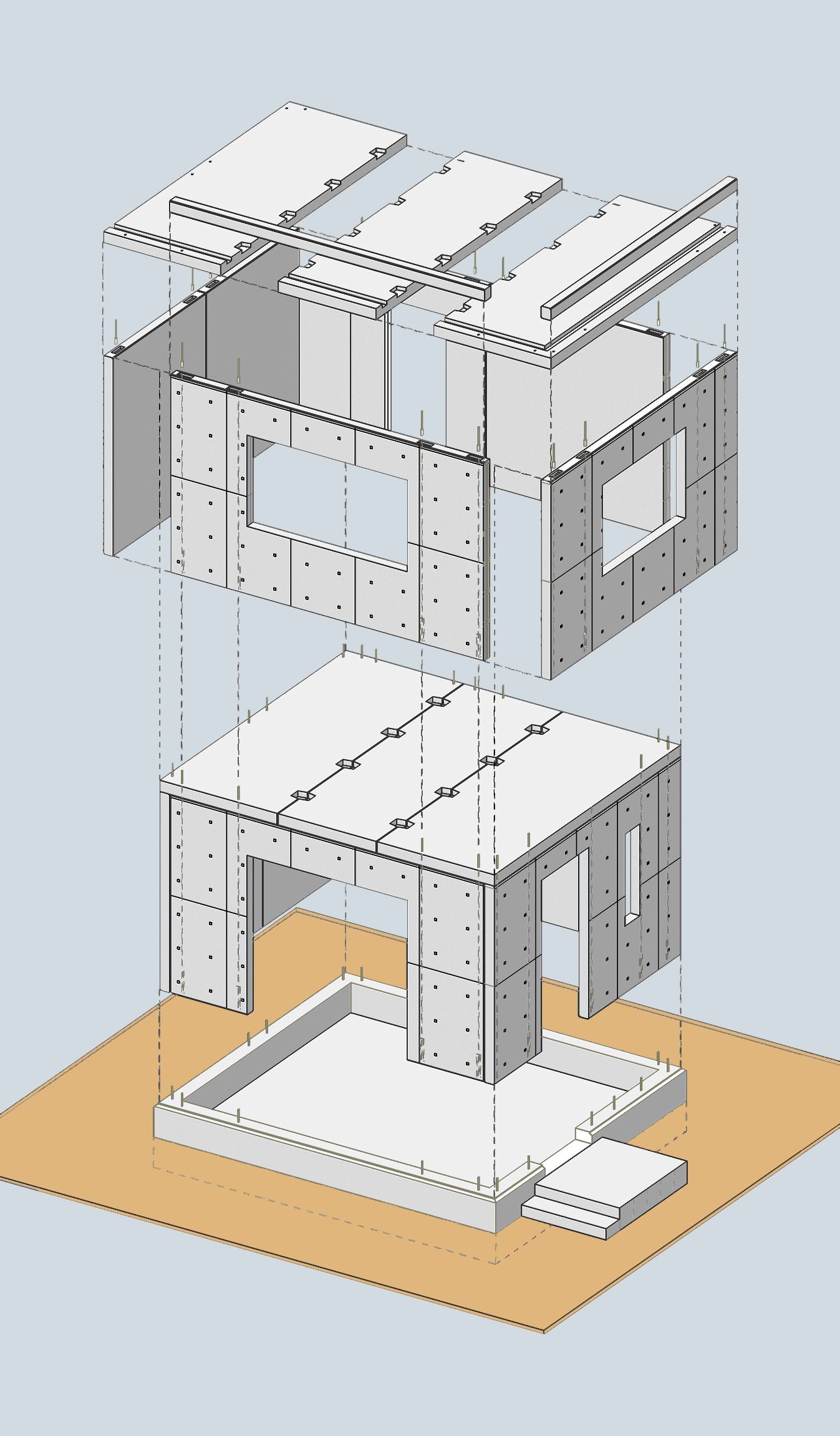 大型のコンクリートパネルで床・壁・屋根を構成し、現場で強固に一体化することで強靭な壁式構造が完成